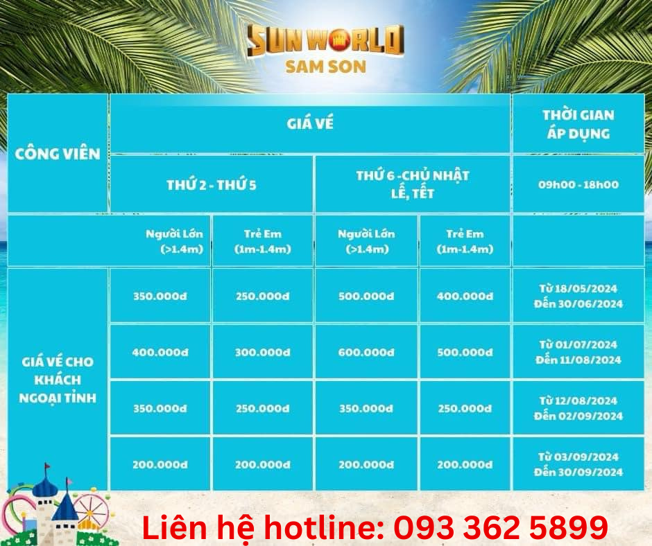 Giá vé Sun World Sầm Sơn 